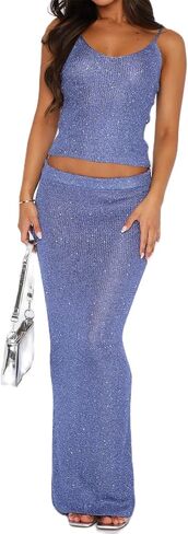 Women Two Piece Skirt Outfits Sleeveless Spaghetti Strap Scoop Neck Cami Tops Bodycon Sexy Maxi Skirts Sets Summer in Saudi Arabia