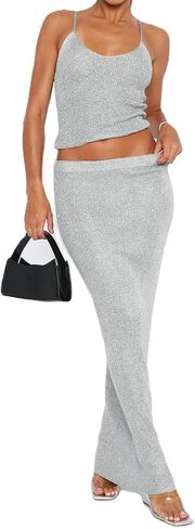 Women Two Piece Skirt Outfits Sleeveless Spaghetti Strap Scoop Neck Cami Tops Bodycon Sexy Maxi Skirts Sets Summer in Saudi Arabia