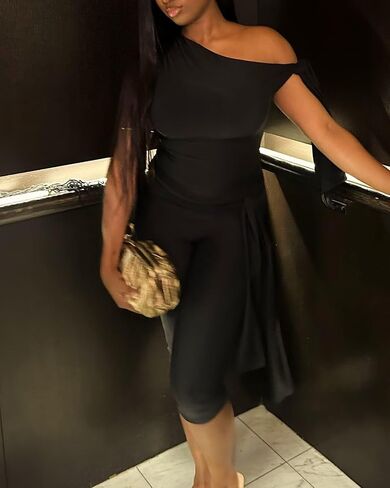 CXXQ Sexy 2 Piece Outfits Off Shoulder Self Tie Crop Tops and Capri Legging Set Tracksuits Clubwear in Kuwait