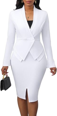 Women's Suits 2 Piece Skirt Set Business Work Outfits Blazer Dress Jacket Pencil Skirts Suit Sets in Saudi Arabia