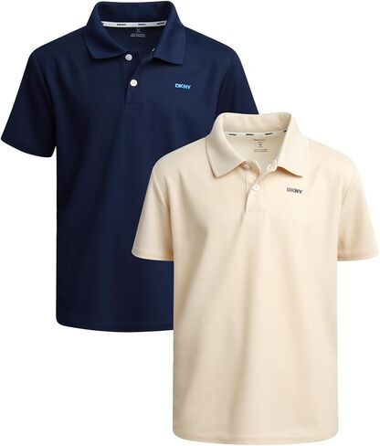 DKNY Boys' Polo Shirt - 2 Pack Active Short Sleeve School Uniform Golf Shirts for Boys, Quick Dry Performance Fabric (8-20) in Kuwait
