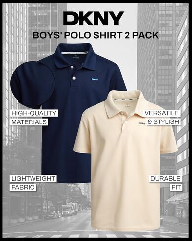 DKNY Boys' Polo Shirt - 2 Pack Active Short Sleeve School Uniform Golf Shirts for Boys, Quick Dry Performance Fabric (8-20) in Saudi Arabia