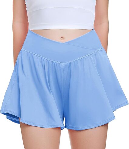 FireSwan Girls Butterfly Shorts Crossover Athletic Shorts with Pockets 2 in 1 Flowy Running Skorts for Teen, Girls, Youth in Saudi Arabia