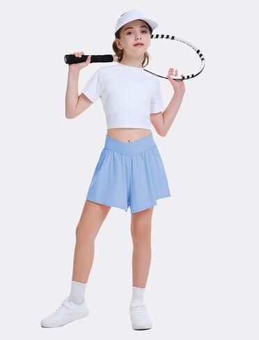 FireSwan Girls Butterfly Shorts Crossover Athletic Shorts with Pockets 2 in 1 Flowy Running Skorts for Teen, Girls, Youth in Saudi Arabia