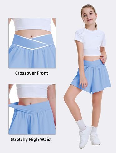 FireSwan Girls Butterfly Shorts Crossover Athletic Shorts with Pockets 2 in 1 Flowy Running Skorts for Teen, Girls, Youth in Saudi Arabia