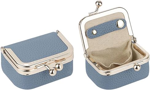 Genuine Leather Mini Jewelry Women's Coin Purse Solid Color Kiss Lock Change Pouch Casual Style Small Storage Bag for Women 1894 (Denim Blue) in Saudi Arabia
