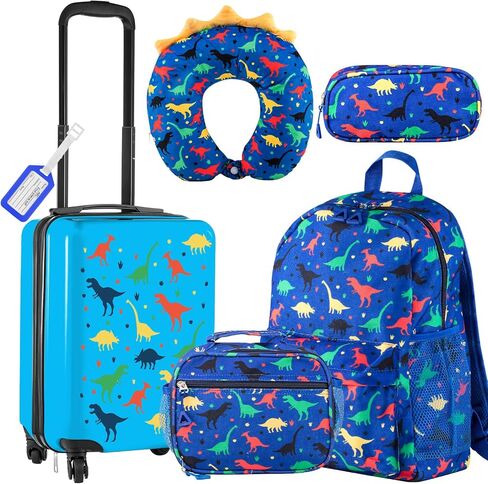 Redbaker 17 Inch 6 Pcs Kids Luggage Set Gifts for Christmas Kids Rolling Luggage Double Pattern Suitcase for Boys Girls (Pink, Bow Style) in Saudi Arabia