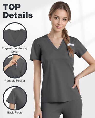 Scrubs for Women, Stretchy V-Neck Scrubs Top with 2 Pockets and 4-Way Stretch Fabric in Saudi Arabia