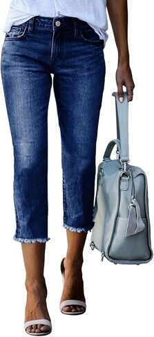 Sidefeel Women's Capri Jeans High Waisted 2025 Summer Fashion Straight Leg Raw Hem Denim Capri Pants in Saudi Arabia