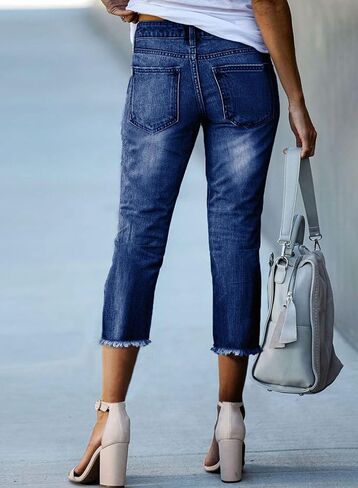 Sidefeel Women's Capri Jeans High Waisted 2025 Summer Fashion Straight Leg Raw Hem Denim Capri Pants in Saudi Arabia