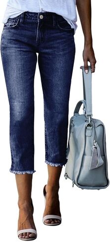 Sidefeel Women's Capri Jeans High Waisted 2025 Summer Fashion Straight Leg Raw Hem Denim Capri Pants in Saudi Arabia