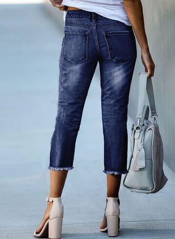 Sidefeel Women's Capri Jeans High Waisted 2025 Summer Fashion Straight Leg Raw Hem Denim Capri Pants in Saudi Arabia