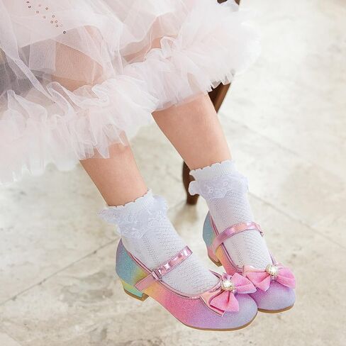 Furdeour Girls Dress Shoes Mary Jane Wedding Flower Bridesmaids Heels Glitter Princess Shoes for Kids Toddler in Saudi Arabia