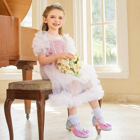 Furdeour Girls Dress Shoes Mary Jane Wedding Flower Bridesmaids Heels Glitter Princess Shoes for Kids Toddler in Saudi Arabia