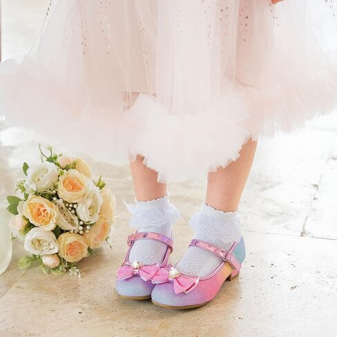 Furdeour Girls Dress Shoes Mary Jane Wedding Flower Bridesmaids Heels Glitter Princess Shoes for Kids Toddler in Saudi Arabia