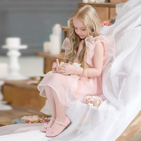 Hehainom Girls Girls Dress Shoes ، Flower Toddler/Little Kid Girl Shoes ، Bowknot Mary Jane Ballerina Flat Shoes for School Party in Kuwait
