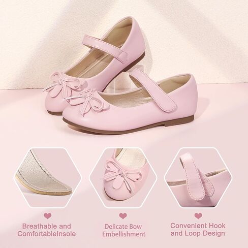 Hehainom Girls Girls Dress Shoes ، Flower Toddler/Little Kid Girl Shoes ، Bowknot Mary Jane Ballerina Flat Shoes for School Party in Kuwait