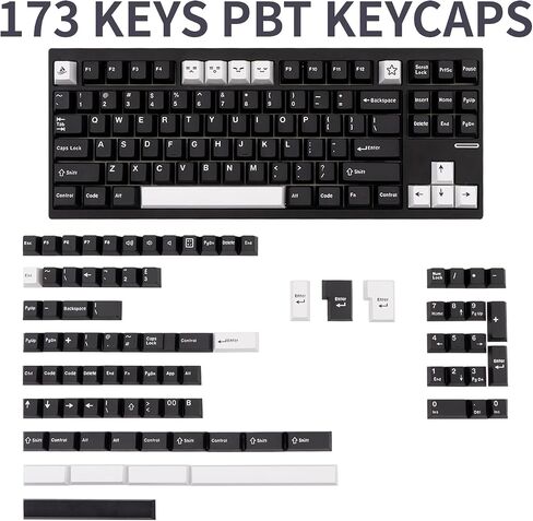 WOB أسود أبيض PBT Keycaps 173 مفتاحًا Cherry Profile Doubleshot Custom Keycaps Set ISO ANSI Layout for 60% 65% 75% 95% Cherry MX Switches لوحات مفاتيح الألعاب الميكانيكية in Saudi Arabia