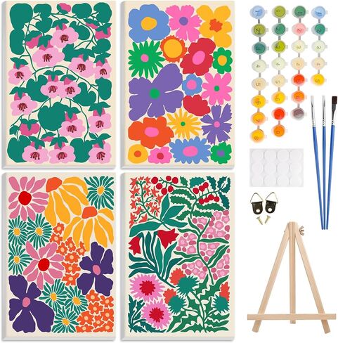 4 Pack Paint by Number Kit for Adults Framed Canvas, DIY Adult Paint by Number Kits with Easel, Acrylic Easy Paint by Numbers for Beginners, Flower Vase Arts and Crafts for Home Decor 8x12inch in Kuwait