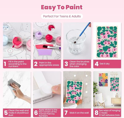 4 Pack Paint by Number Kit for Adults Framed Canvas, DIY Adult Paint by Number Kits with Easel, Acrylic Easy Paint by Numbers for Beginners, Flower Vase Arts and Crafts for Home Decor 8x12inch in Kuwait