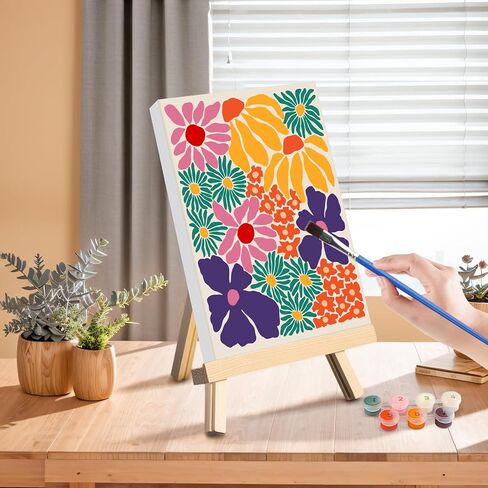 4 Pack Paint by Number Kit for Adults Framed Canvas, DIY Adult Paint by Number Kits with Easel, Acrylic Easy Paint by Numbers for Beginners, Flower Vase Arts and Crafts for Home Decor 8x12inch in Kuwait