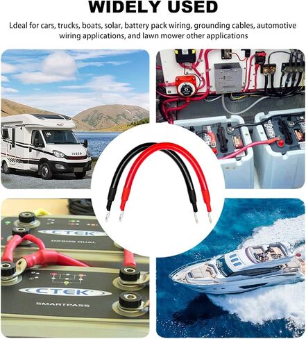 2 PCS 2 AWG Battery Cable, 1/2 Feet Flexible Battery Inverter Cable with 3/8" Lugs Terminals Copper Wire, Battery Gauge Wire Set for Auto Truck Solar Marine Boat Motorcycle in Kuwait