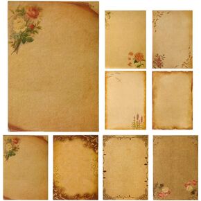 Stationery Paper, 64 Pcs Retro Kraft Paper Stationery, 8 Craft Design Styles, Suitable for Writing Letters, Copying, Invitations, Love Letters (8.26x5.7 Inch)
