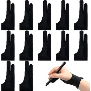12 Pcs Artist Drawing Glove Digital Art Glove with Two Fingers Tablet Artist's Drawing Glove for Stylus Pen Graphic Tablet Sketching Painting for Right Left Hand
