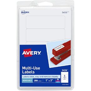 Avery Multi-Use Removable Labels, 1" x 3", Print or Write ID Labels, White, 250 Labels Total (05436)