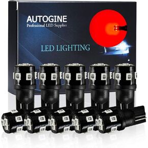 194 LED Bulbs Brilliant Red 300LM Super Bright 9-SMD 2835 Chipsets T10 168 175 2825 W5W LED Replacement Light Bulbs for Car Interior Dome Map Tail Center High Mount Stop Lights (Pack of 10)