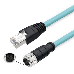 M12 4-pin D Code Female to RJ45 Plug High Flex Cat7 Industrial Ethernet Cable PVC 1 Meter
