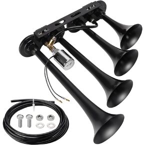 Train Air Horn 4 Trumpet 12/24V Truck Horn 185DB Super Loud Air Horn Car Horns for Trucks/Marine/Semi/Pickup/RV/SUV