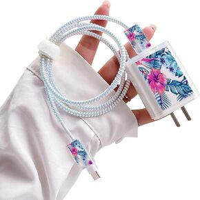 Cute Flowers DIY Protectors Cable Protector for iPhone Charger,Elegant White Camellia Pattern,Data Cable USB Charger Data Line Earphone Wire Saver for iPhone X 13 12 11 Pro Max