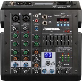 6 Channel Audio Interface Dj Mixer Soundboard Console 99 Dsp Reverb Delay Effect USB Bluetooth Studio Audio Mixer +48V Phantom Bluetooth for Karaoke Streaming Recording, Live Broadcast