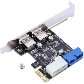 PCI-E to USB 3.0 PCI Express Card, 5 Gbps 2-Port PCIe to USB Expansion Card Adapter with Front 19PIN Power Connector Interface for Desktops