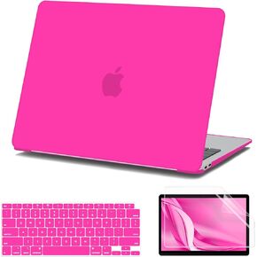 متوافق مع حافظة MacBook Air 13 بوصة M1 2022 2021 2020 2019 2018 الإصدار A2337 A2179 A1932، حافظة صلبة من البلاستيك غير اللامع وواقي شاشة وغطاء لوحة مفاتيح، وردي فاقع