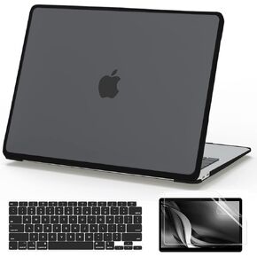 AKIT Compatible with MacBook Air 13 Inch Case 2022 2021 2020 2019 2018 Release M1 A2337 A2179 A1932, Anti-Cracking Plastic Hard Shell Case with TPU Bumper & Screen Protector & Keyboard Cover, Black