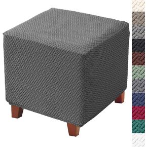 Ottoman Cover Square Jacquard Stretch Square Ottoman Slipcovers Thick Folding Storage Covers Square Footstool Protector with Elastic Bottom for Living Room S Beige