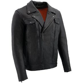 Milwaukee Leather LKM1720 Men's Black 'Pistol Pete' Motorcycle Vented Leather Jacket with Multi-Utility Pockets