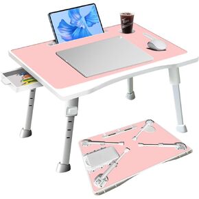 Bed Desk for Laptop, Adjustable Laptop Desk with Foldable Legs Storage Drawer,Lap Desk for Laptop, Portable Lap Desk for Writing Working Reading Eating