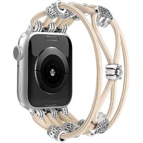 Beaded Bracelet Compatible with Apple Watch Band 40mm 41mm 38mm 44mm 42mm 45mm Women, Boho Braided Solo Loop Nylon Strap Stretchy Dressy Band Replacement for iWatch Series 9/8/SE/7/6/5/4/3