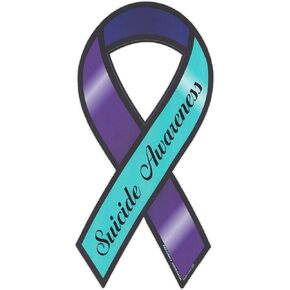 Magnetic Bumper Sticker - Suicide Awareness - Ribbon Shaped Support Magnet - 4" x 8"