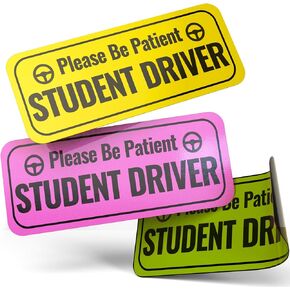Adheisign Student Driver Magnet Sticker | Removable Reflective New Driver Safety Sign | Strong Adhesive Car Vehicle Bumper Decal (3 Color Pack)