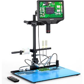 Andonstar AD409 Max HDMI Digital Microscope with Soldering Station, Endoscope, 10.1 inch LCD Screen, 300X USB Electronic Microscope Camera for Professional PCB Soldering, Supports Windows PC