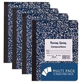 ROARING SPRING Unruled Hard Cover Composition Book, 4 Pack, 9.75" x 7.5" 100 Sheets, Blue Marble Cover