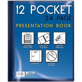 Better Office Products 12 Pocket Bound Presentation Book, Blue, Clear View Front Cover, 24 Sheet Protector Pages, 8.5" x 11" Sheets, Art Portfolio, Durable Poly Covers, Letter Size (2 Pack)
