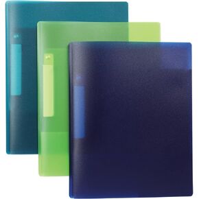 Oxford Report Cover 3 Pack, Swing Clip, 2 Pockets, Panel for Sticky Note Reminders, Assorted Colors: Green, Teal, Blue (86366)