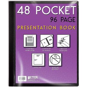 Better Office Products 48 Pocket Bound Presentation Book, with Clear View Front Cover, 96 Sheet Protector Pages, 8.5" x 11" Sheets, Art Portfolio, Durable Poly Covers, Letter Size