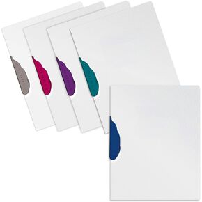 Better Office Products Presentation Folder Report Covers, 24 Count, No Punch Report Covers, Textured Clear with Assorted Color Swivel Clip Swing Lock, Letter Size, 24-Pack