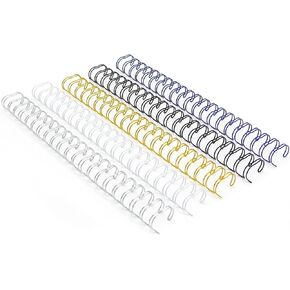 Rayson WR21222M Wire Binding Spines, Multicolor, 2:1 Pitch Double Loop Binding Wires 7/8 Inch, 21-Loop Wire Ring Pack of 50 with Black, Gold, Blue, White, Silver